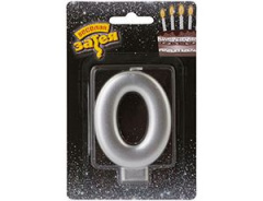 Свеча -цифра "0" Серебряная 8см/V