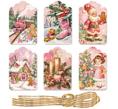 Бирки для подарков, Новый Год, Розовый, 60 шт, 